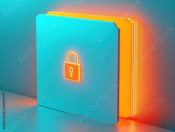 Fototapeta Secure medical records concept with glowing lock on folder illustration
