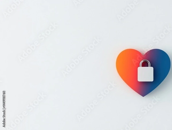 Fototapeta Secure love concept, Heart icon with privacy lock overlay for online dating security and digital relationship protection concept