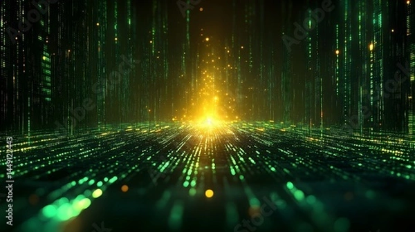 Obraz Luminous data stream of glowing dots creating a digital landscape effect
