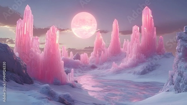 Obraz Rose quartz towers casting a pastel glow under a luminous celestial sphere