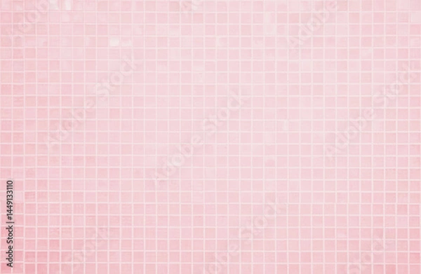 Fototapeta Pink tile wall chequered background bathroom floor texture. Ceramic wall and floor tiles mosaic background in bathroom and kitchen clean. Pool design pattern geometric with grid wallpaper decoration.