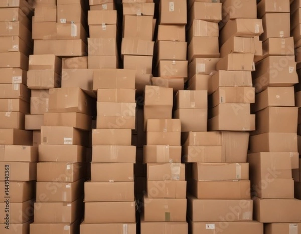 Fototapeta Neatly stacked brown cardboard boxes prepared for recycling ,  sustainable,  orderly