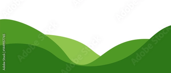 Fototapeta Minimalist abstract green hills background, layered wave shapes in varying green tones, white sky, clean eco landscape vector