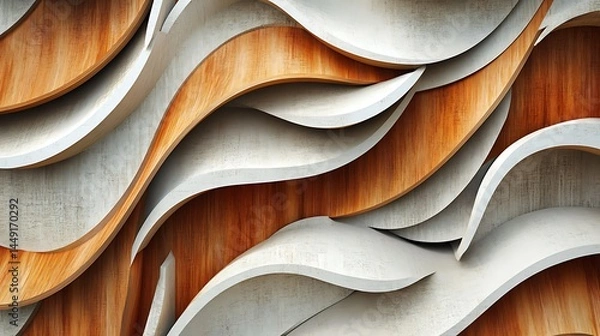 Obraz Geometric Composition with Curved Elements, 3D Abstract Illustration