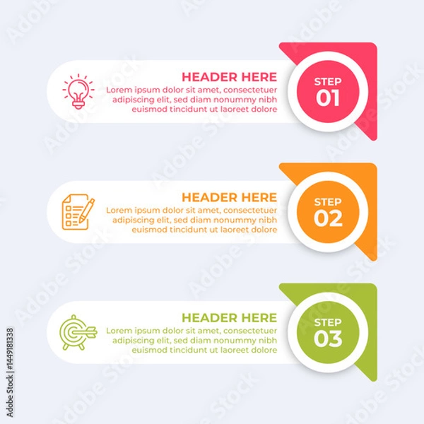Obraz Threestep process with headers and descriptions.