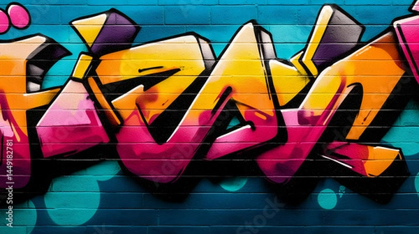 Obraz Colorful Graffiti Art Design On Blue Wall