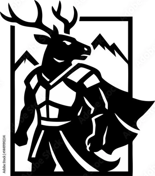 Fototapeta Majestic Guardian A bold illustration of a noble stag embodying strength and vigilance framed against a backdrop of towering mountain peaks symbolizing resilience and protection.