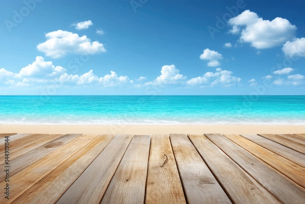 Fototapeta Wooden Dock Leads to a Beautiful Tropical Beach with Azure Skies