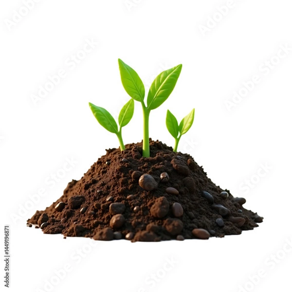 Obraz Mound of fertilizer soil with green plant growing