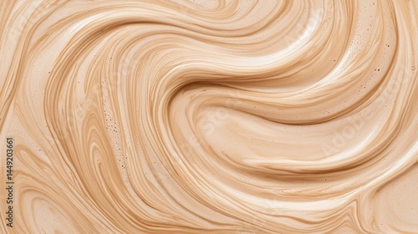 Fototapeta Swirling beige and brown liquid texture with smooth, marbled patterns and subtle bubbles.