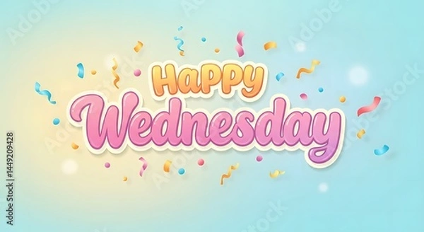 Fototapeta Happy Wednesday Celebration with Colorful Confetti and Cheerful Typography