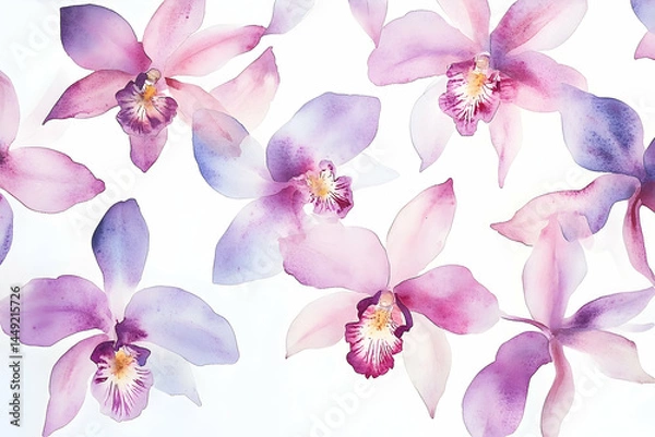 Fototapeta Delicate watercolor orchids in soft pinks and purples.