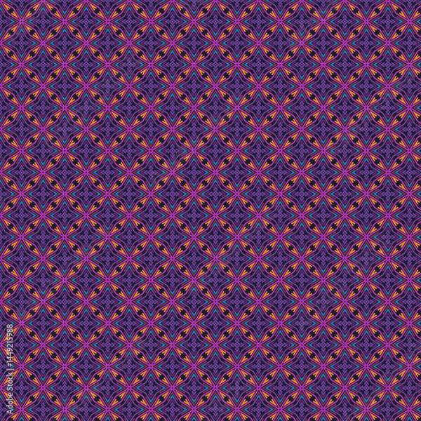 Fototapeta Vibrant Geometric Purple Orange Teal Pattern Seamless Repeat Textile Design art style decor print   