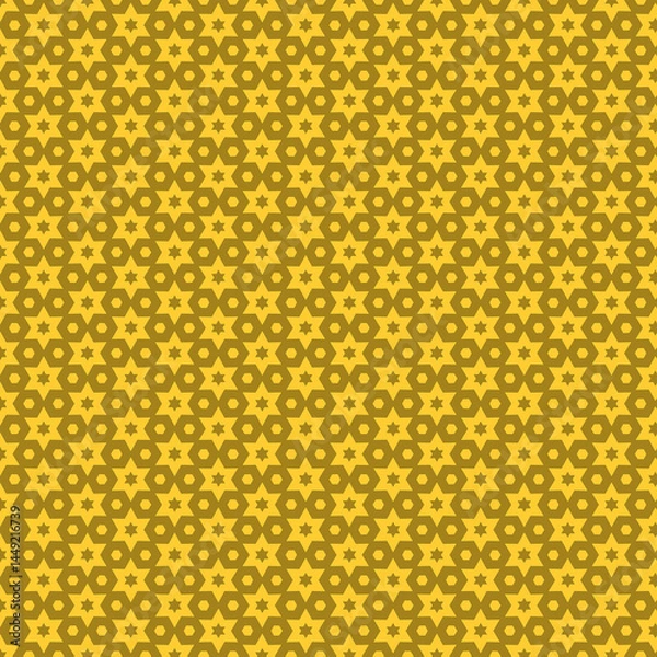 Fototapeta Golden Geometric Star Hexagon Pattern Seamless Design Texture Style Print Yellow Repeat Vector      