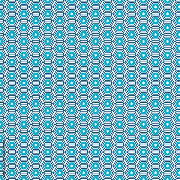 Obraz Seamless Teal Blue Hexagon Geometric Pattern Background Star Design Repeat Texture Art White Lines  