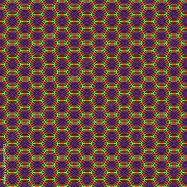 Obraz Geometric Hexagon Pattern Seamless Purple Green Orange Repeat Texture Background Design Illustration