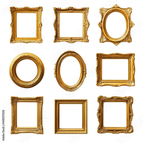 Fototapeta Elegant Collection of Gold Picture Frames on a white background.