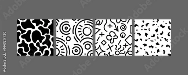 Fototapeta Abstract Black White Patterns Geometric, Organic, Doodle Designs