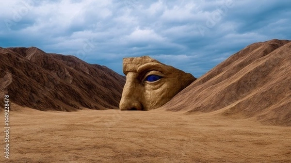 Obraz Desert Scene with Weathered Stone Face Statue ,fantasy World, Fantasy Landscape