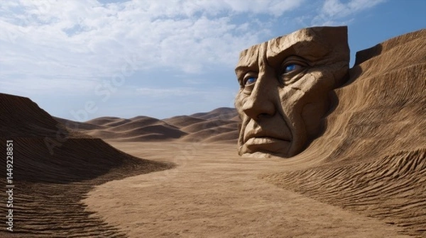 Obraz Carved Stone Face in Barren Environment ,fantasy World, Fantasy Landscape