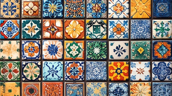 Fototapeta Colorful Mexican Tiles Pattern Background Texture