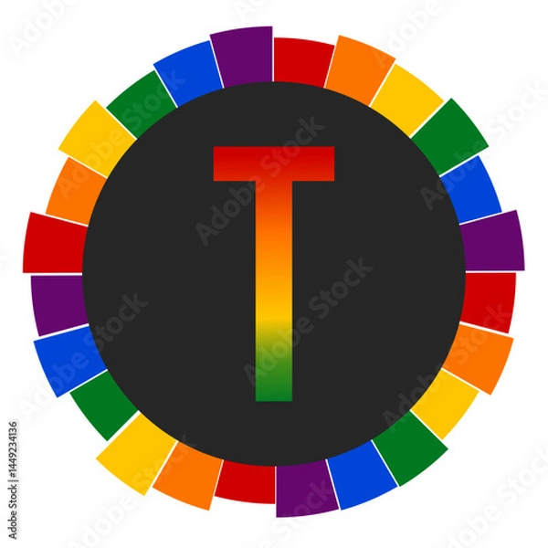 Fototapeta Modern capital Gradient Letter T Design with Multicolor Geometric Ring