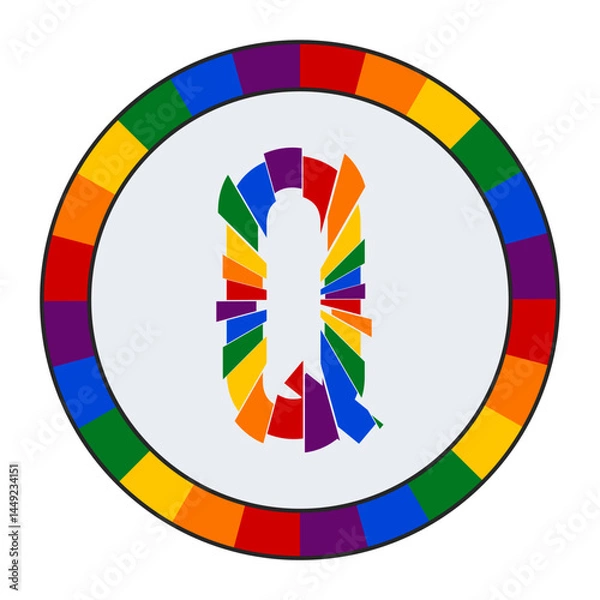 Fototapeta Colorful Abstract capital Letter Q on White Background with Rainbow Fragment Circle Design, Enclosed in a Black Frame