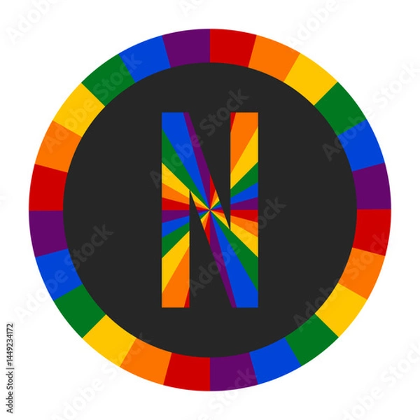 Fototapeta Rainbow Splinter Capital Letter N Logo with Dynamic Circle of Colors
