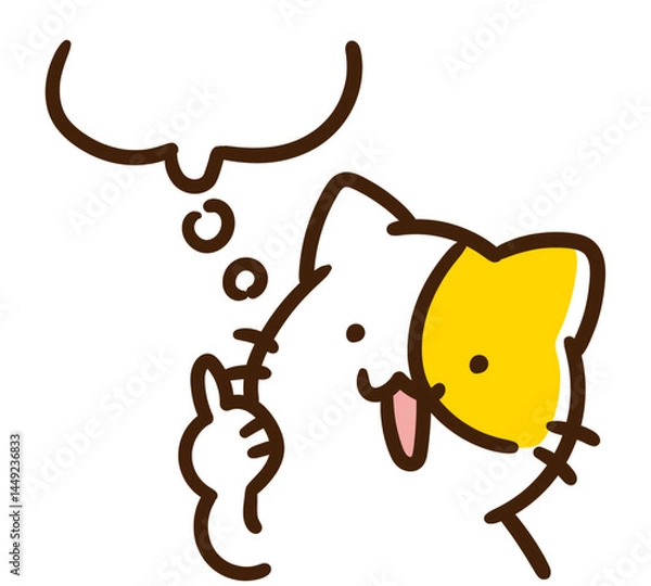 Obraz 何かを思い描くねこのキャラクターの上半身イラスト