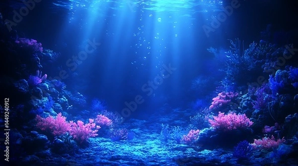 Fototapeta Enchanting underwater coral reef with light