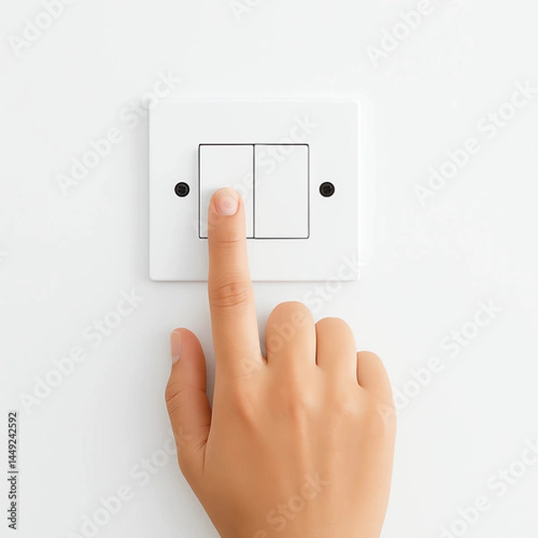 Obraz hand with light switch. the index finger pressing the switch button