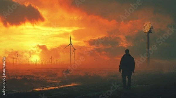 Obraz Engineer man working renewable wind energy plant.  - ai