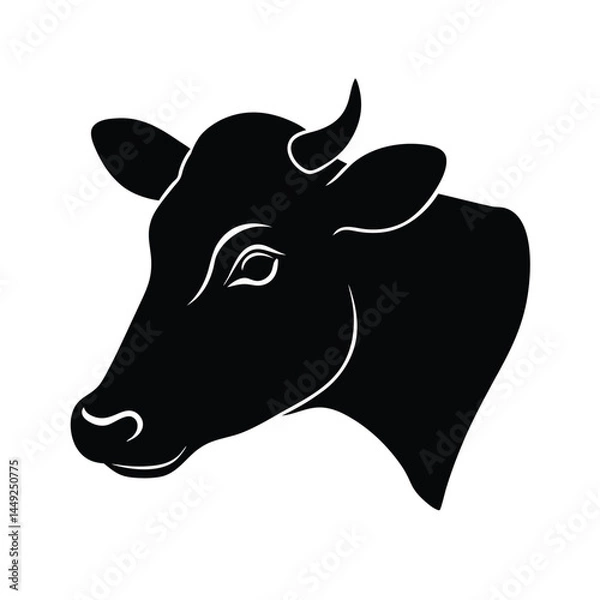 Obraz Cow Head Silhouette Side View Illustration