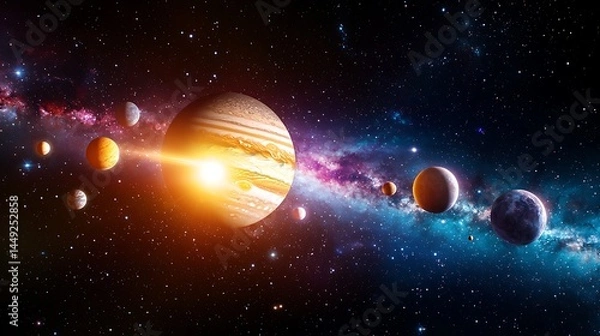 Fototapeta Vibrant Planets Moons and Nebula in Space Educational Poster