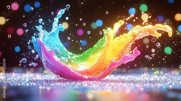 Fototapeta Vibrant Rainbow Liquid Splash with Glitter Texture