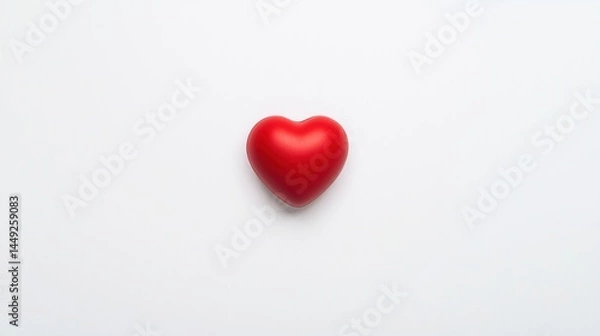 Fototapeta A small red heart-shaped object centered on a plain white background.