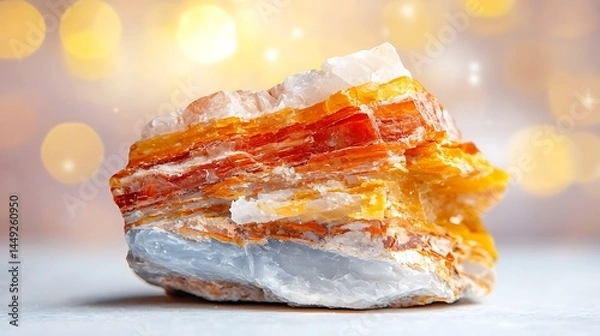 Fototapeta Vibrant Red Yellow and Blue Layered Stone on Smooth Surface