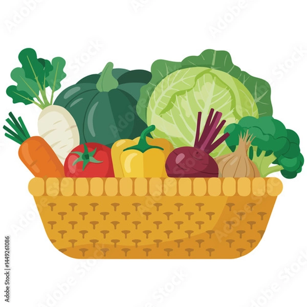 Obraz Basket full of fresh vegetables isolated vector illustration on white background