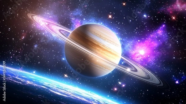 Fototapeta Vibrant Ringed Planet in a Cosmic Nebula