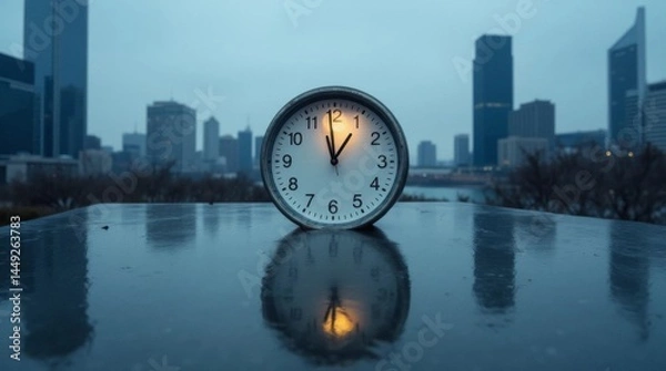 Obraz clock in the city, time lapse of clock in city on dark background