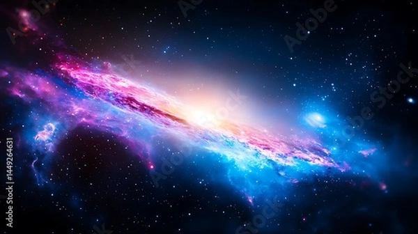 Fototapeta Vibrant Spiral Galaxy in Deep Space, Cosmic Nebula with Pink and Blue Hues