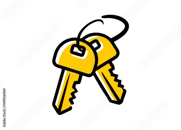 Fototapeta Vector Illustration of Two Yellow Keys Connected by a Black Loop with Jagged Edges and Rectangular Heads – Minimalist Lock and Security Concept