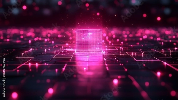 Fototapeta Abstract pink cube futuristic network background