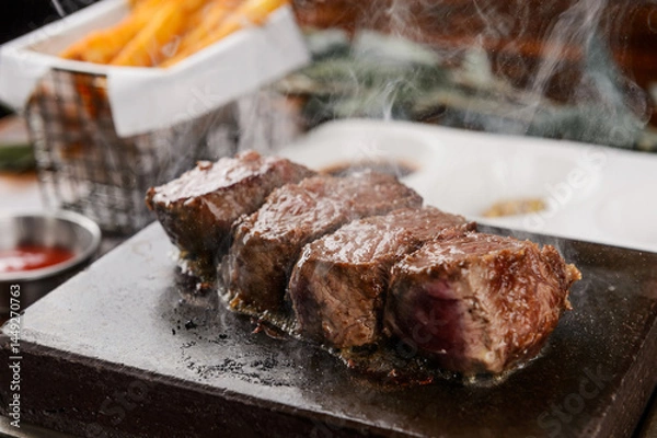 Obraz Beef steak on a hot stone plate
