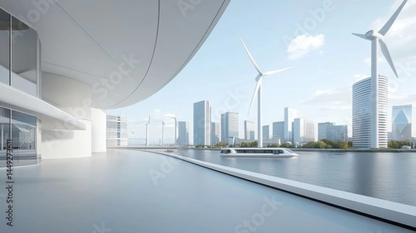 Obraz Futuristic Cityscape: Sustainable Energy, Modern Architecture, and Transportation sustainable energy