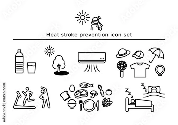 Obraz 熱中症予防アイコン - 夏の健康管理線画