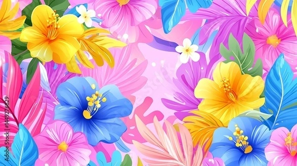 Fototapeta Vibrant Tropical Flower and Leaf Pattern