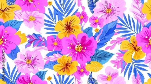 Fototapeta Vibrant Tropical Flower and Leaf Pattern