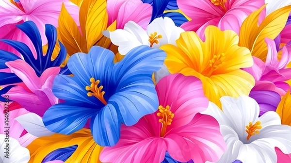 Fototapeta Vibrant Tropical Flower and Leaf Vector Pattern