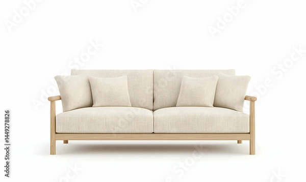 Fototapeta Modern Minimalist Sofa with Soft Cushions and Wooden Frame Design